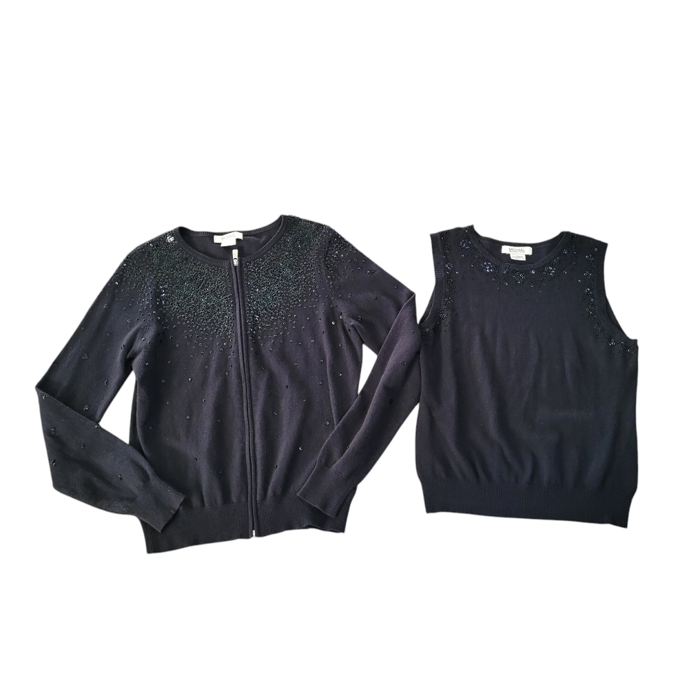 MICHAEL Michael Kors Black Embellished Knit Cardigan & Shell Set